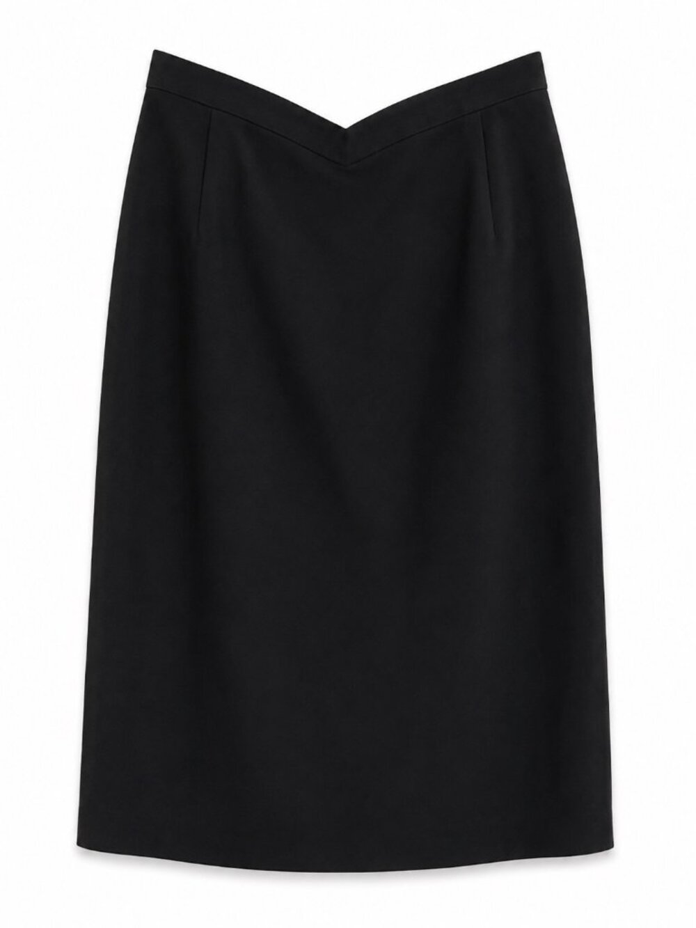 Black Knee-Length Pencil Skirt With V-Waistline Size 14 Polyester Blend